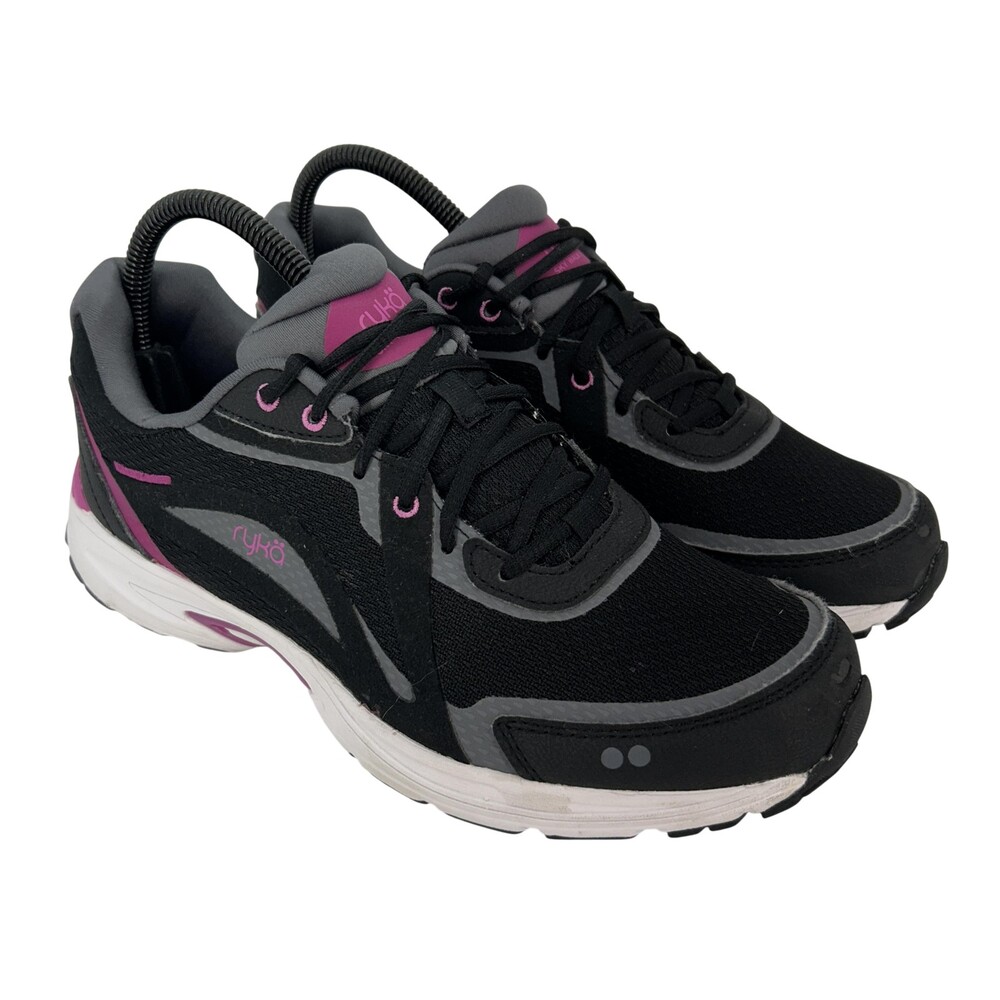 Ryka Shoes Womens Size 8 Sky Walk Fit Black Gray Pink Walking Sneakers Mesh